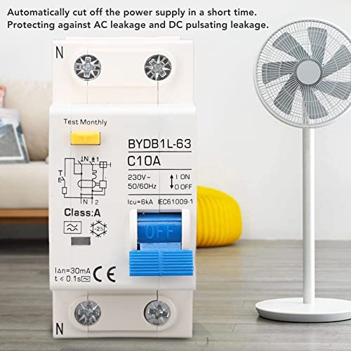 Buachois Fi Schutzschalter, AC 230V 30mA 10A 1P+N Leitungsschutzschalter A Typ C10 Einpolig Hutschiene Leistungsschalter Auslaufschutz Überlastschutz Schutzschalter Fehlerstromschutz FI/LS Schalter