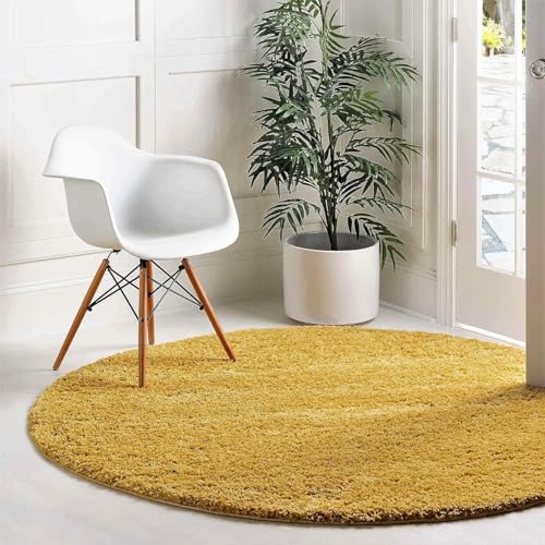 Image of Plain Rugs and Carpet and Carpets for Hall and Drawing Room 6x6 Round Mustard Color