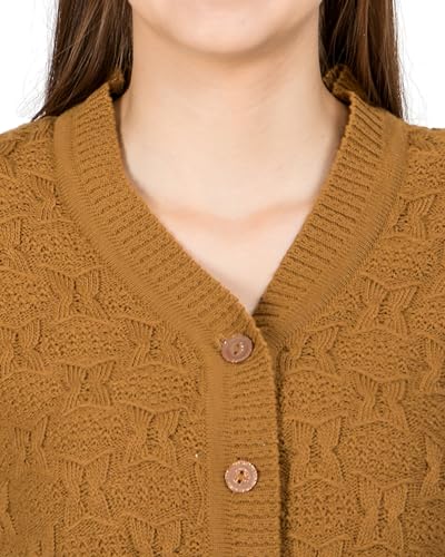 Image of Lady Willington Women Woolen V-Neck Self Design Cardigan Heavy Daffodil Fabric Cardigan Winter Wear Pure Wool Cardigans for Women Sweaters Long Cotty Fully Warm Cardigan Free Sizes