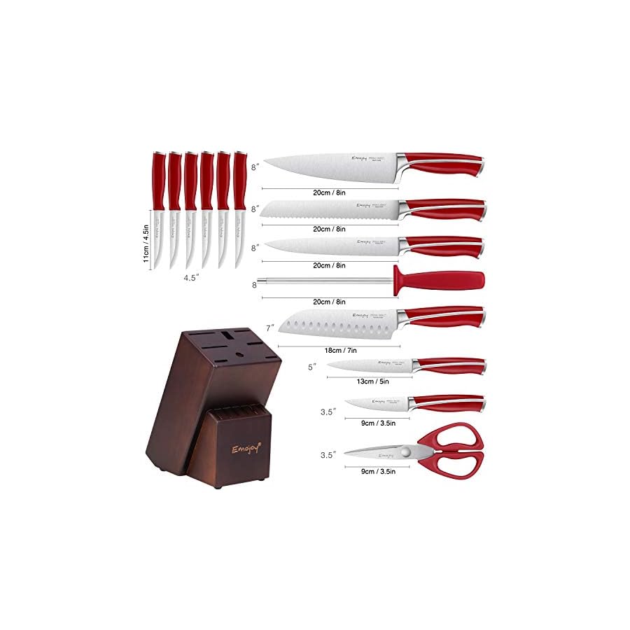 Knife-Set-Emojoy-15-Piece-Kitchen-Knife-Set-with-Block-Wooden-German-Stainless-Steel-Sharp-Chef-Knife-Set-with-Sharpener-dishwasher-safe-and-rust-proof-Red Knife Set, Emojoy 15 Piece Kitchen Knife Set with Block Wooden, German Stainless Steel Sharp Chef Knife Set with Sharpener, Dishwasher Safe and Rust Proof (kitchen knife set red)