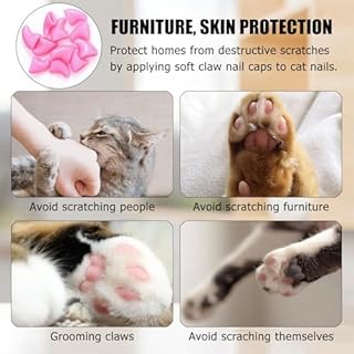 Cappucci per Unghie per Gatti,200PCS Gatti Copertura per Unghie Protezione per Artigli per Cane Gatto,Morbidi Colorati Cappucci Unghie Gattini Copri per Gatti Tappi con Adesivi Applicatori,M