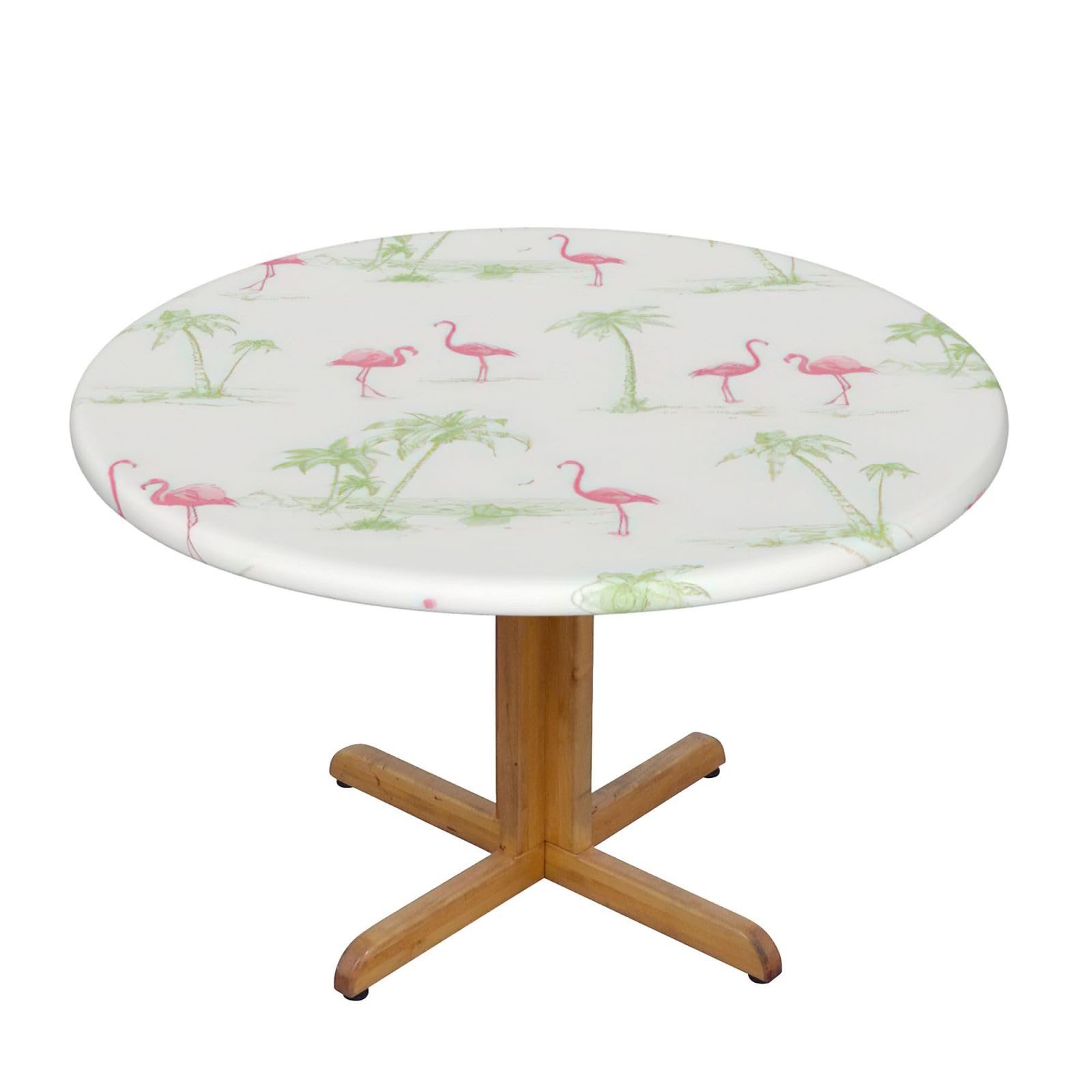 DUWAA Pink Flamingos Print Oxford Fitted Table Cover For Patio Picnic, Waterproof Round Tablecloth For Home And Outdoor