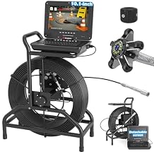 Sanyipace Heavy-Duty Sewer Camera 328FT/100M, Self-Leveling, 0.27in Rigid Cable w/ 512Hz Transmitter, Real-Time Distance Counter, Plumbing Camera with Microphone Speaker, DVR Recorder, 32GB TF Card