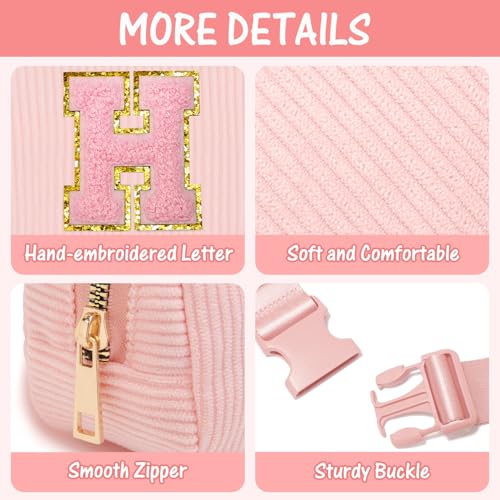 Image of Gitus Gifts for 10-16 Year Old Teen Girls Christmas Gifts: Women's Fanny Pack with Initial Letter Patch Belt Bag (Light Pink-H)