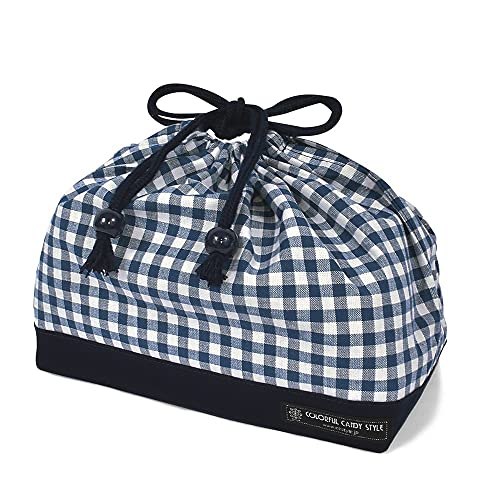 Sac de déjeuner à cordon bleu marine grand soufflet lunch bag japonais carreaux N3412600