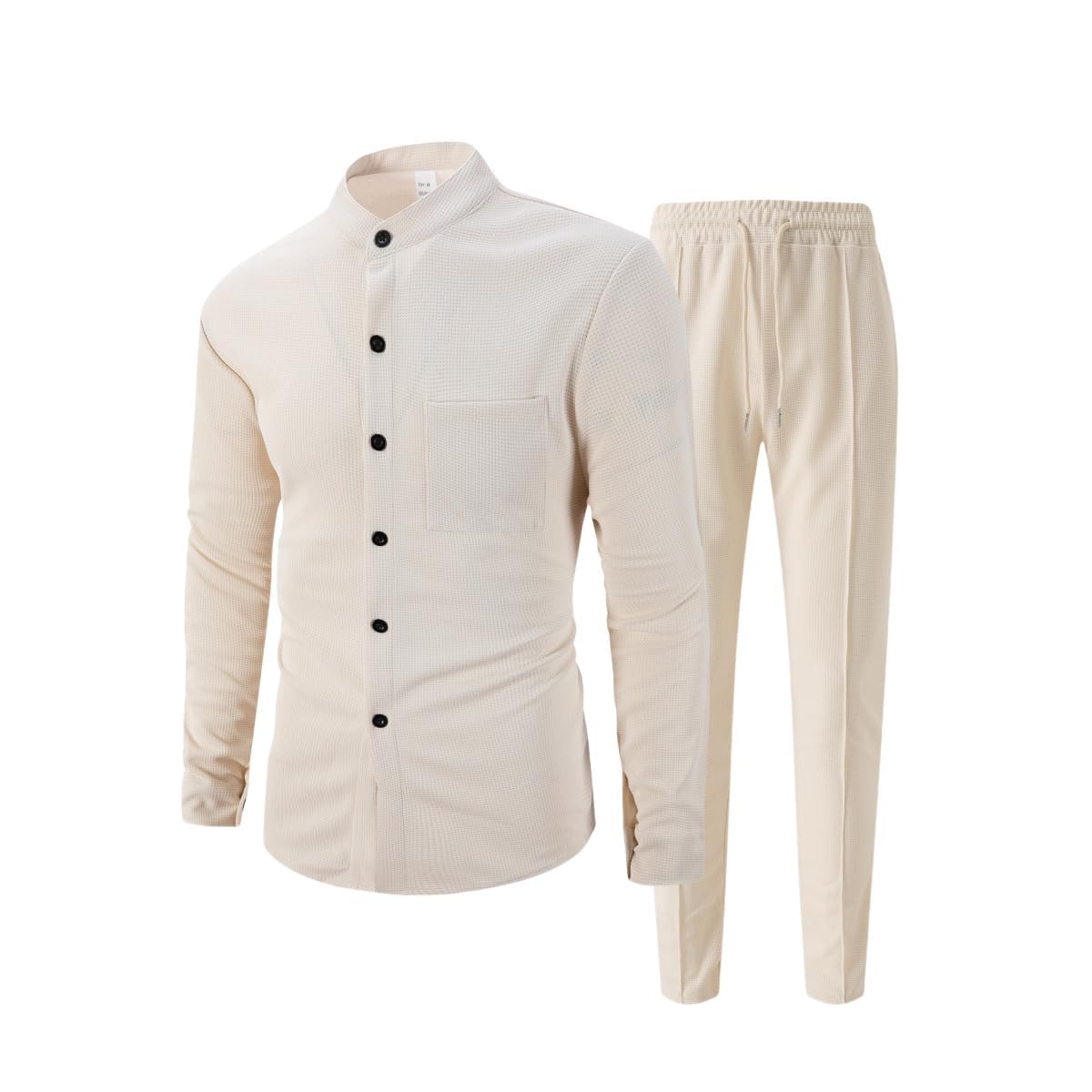 Generisch Conjunto de 2 piezas de camisa y pantalones informales para hombre, estilo gofre, ropa informal y casual