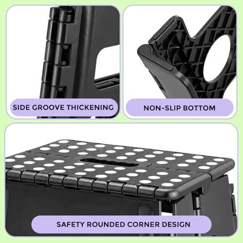 Image of Dyforce Folding Step Stool 13 Inch,300lbs Foldable Stool for Adults & Kids | Stepping Stool Black,Non-Slip Plastic Compact Foot Stool with Carry Handle,Lightweight for Bathroom Kitchen Bedroom Garden