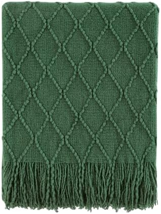BOURINA Green Throw Blanket Textured Solid Soft Sofa Couch Decorative Knitted Blanket, 50″ x 60″ Green