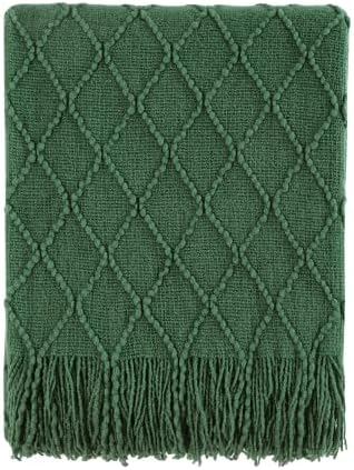 BOURINA Green Throw Blanket Textured Solid Soft Sofa Couch Decorative Knitted Blanket, 50" x 60" Green