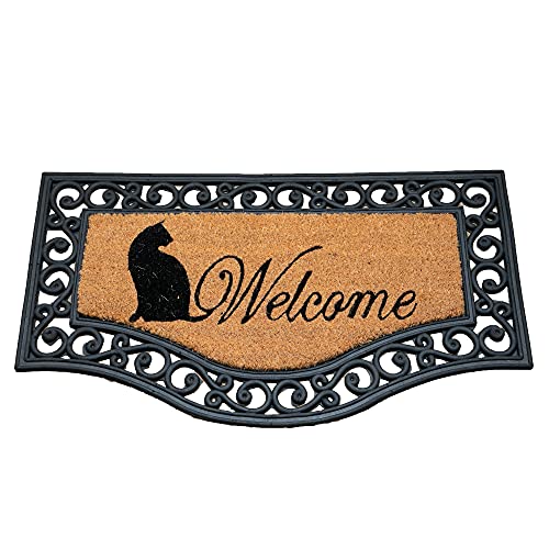 ED Rubber Door Mats Natural Coir Non-Slip PVC Backed Indoor & Outdoor Heavy Duty 45 x 75cm (Welcome Cat)