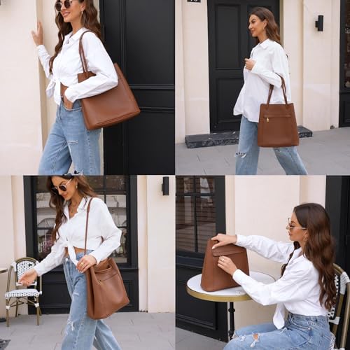 Image of Hand Bags for Women Brown Tote Shoulder Bag Work Everyday Bag Medium Leather Purse