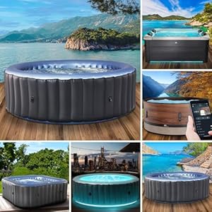 BRAST Whirlpool aufblasbar MSpa | 4-8 Personen | viele Modelle rund und eckig | Ø 125-224cm | In- Outdoor Pool | bis zu 144 Massagedüsen | inkl. Aufblasfunktion Abdeckung Timer Heizung | Bergen 8