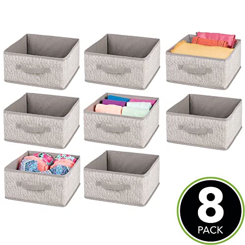 Mdesign Soft Fabric Closet Organizer Box With Front Pull Handle For Shelves In Bedroom, Bathroom, Home Office - Holds Clothing, Linens, Accessories - Lido Collection - 8 Pack - Linen/Tan #TOP9