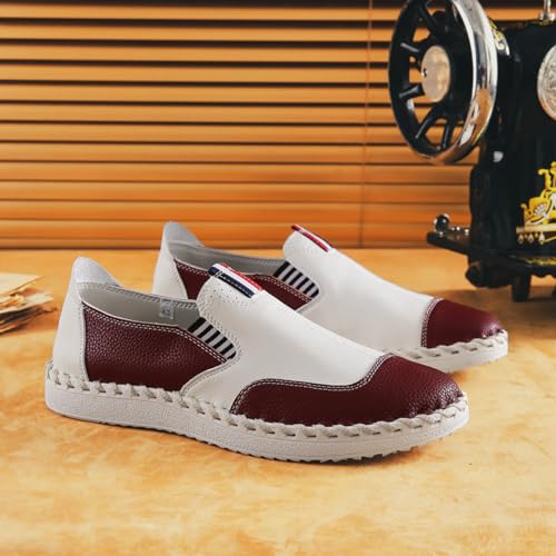 Image of Men's Casual Leather Loafers Mens Driving Shoes Red, 8.5