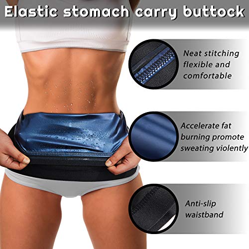 Geyoga 3 Pieces Sweat Waist Trimmer Sauna Shaper Waist Trainer Sweat Band For Women (Blue Inner,M Size) #TOP2