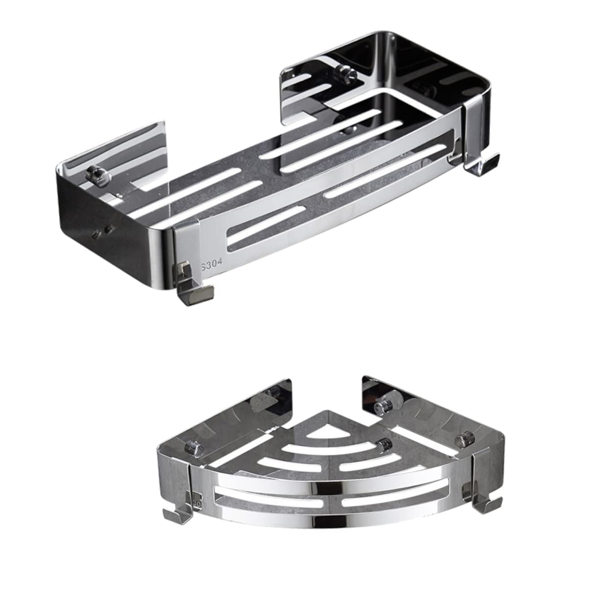 Ciieeo Estante de Esquina para Ducha de Acero Inoxidable 304, 2 Piezas | Color Plata, con Ganchos Integrados, Diseño Triangular para Aprovechar Esquinas y Mantener Orden en Baño