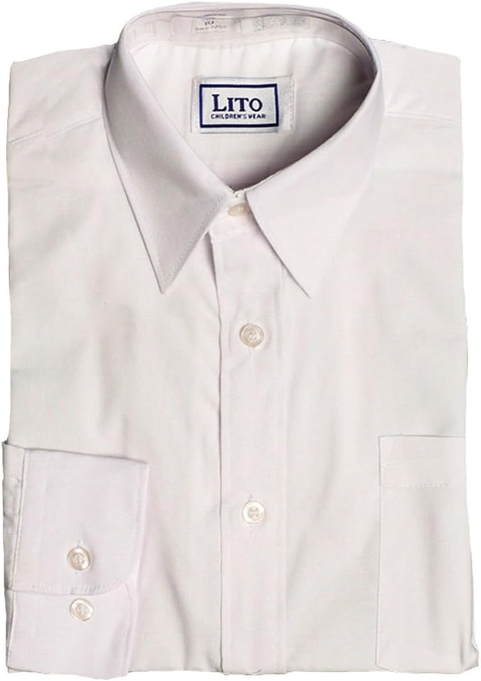 Boys White or Ivory Long Sleeve Wrinkle Resistant Dress Shirt