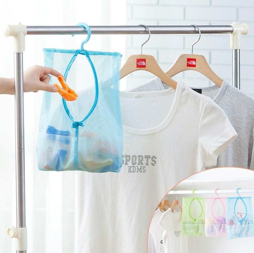 SEAFRONT Hanging Mesh Storage Bag Multi Purpose Shower Organizer for Socks Bras Cosmetics Shampoo Camping Travel Dorm (Blue) - Image 3