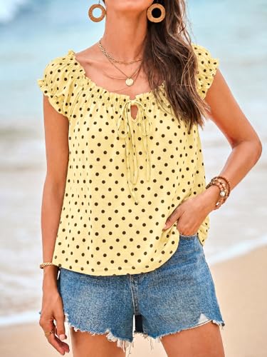 Image of Tankaneo Women Summer Tie Front Tank Tops Cap Sleeve Pleated Babydoll Tops Casual Loose Fit Going Out Flowy Shirt