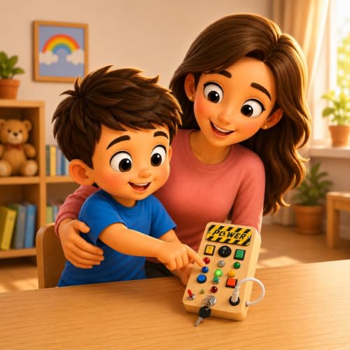 Image of Busy Board for Toddlers | Montessori Toy with Switches, Buttons & Activities | Portable Wooden Busy House | Educational Toy for Baby Boys & Girls Age 2 3