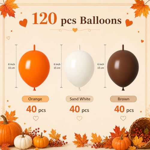 Image of Orange White Brown Link Balloons,Linking Balloons for Thanksgiving Decorations
