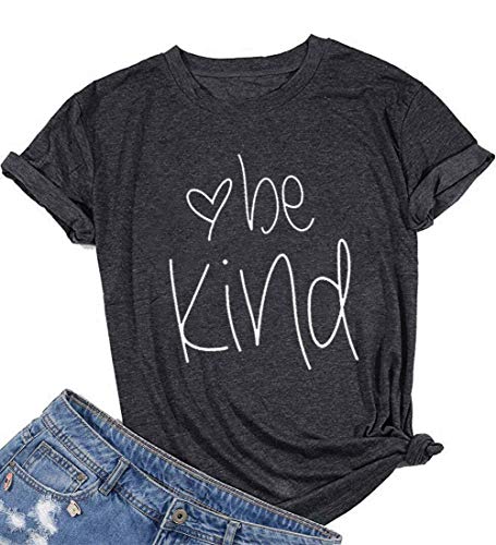 Be Kind T-Shirt Women's Graphic Printed Fashion Short Sleeve Tops Blouses(Gray,M)