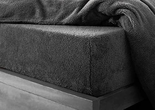 Bella Nights Teddy Fitted Sheet – Extra Deep 30cm Bed Sheet – Soft Cosy & Warm Teddy Bear Fleece Fitted Sheet – Winter Bedding – Snug Fit Mattress Cover (Charcoal, King)