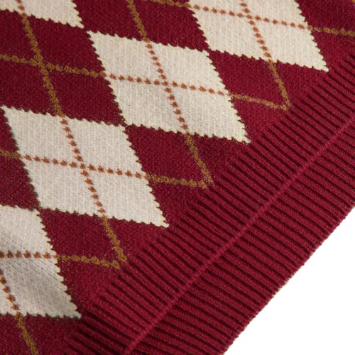 Image of Sweater Vest Women,Sleeveless V Neck Argyle Plaid Long Preppy Loose Knitted Casual School Sweaters Tank Top