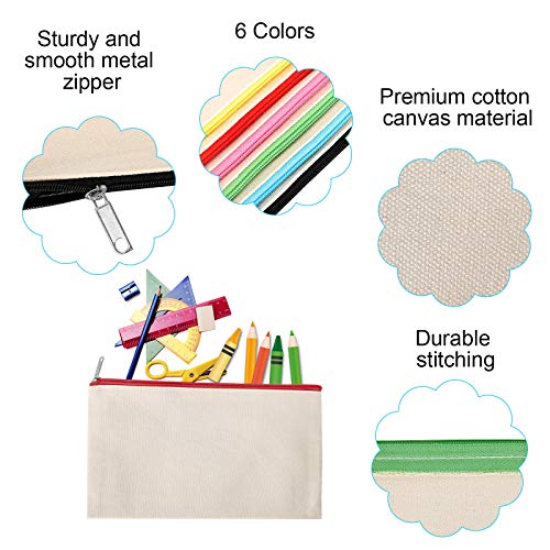 Image of 12 Pieces Cotton Canvas Makeup Bag, Multipurpose Cosmetic Bag with Zipper Travel Toiletry Pouch, Blank DIY Craft Bag (Beige, L)