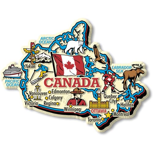 Canada Tourist Travel Souvenir Fridge Magnet, Decorative Map Design with National Landmarks,Colorful 3D View Cities, Animals Travel Gift for Tourists, Kids & Collectors Multicolour-image-11