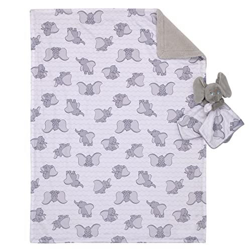 Image of Disney Dumbo Gray and White Super Soft Sherpa Baby Blanket and Security Blanket 2-Piece Set