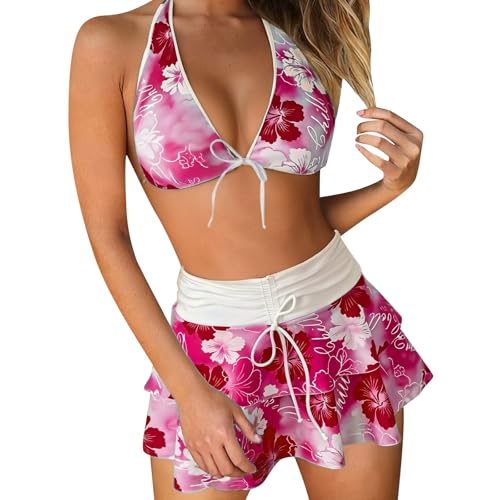 Tankini col montant fleuri et bas de maillot taille haute pour femme