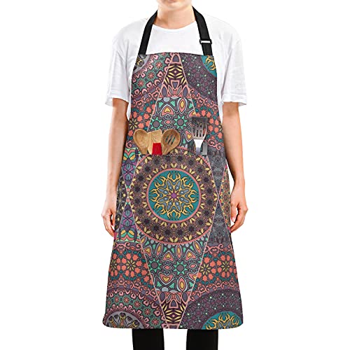 Innewgogo Floral Mandala Adjustable Bib Apron With 2 Pockets Cute Kitchen Chef Aprons For Women Men Mom Wife Aunt Grandma Funny Aprons For Cooking Baking Bbq Gardening #TOP1