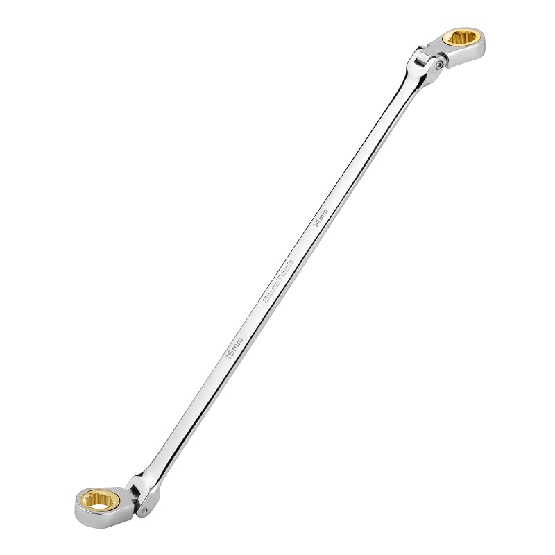 Chave Estrela com Catraca DURATECH 14 x 15 mm, Cabeça Flexível de 180° e Haste Extra Longa