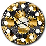 DesignQ - Orologio da parete moderno con foglie di palma dorate III, per decorare la cucina, colore: Oro
