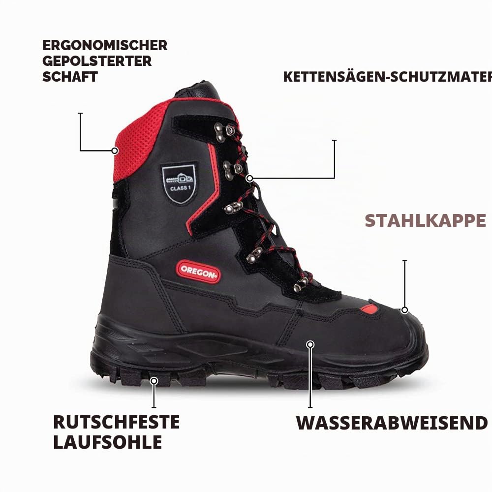 Oregon Yukon Kettensägen-Schnittschutzstiefel aus Leder, Klasse 1, Größe 44 (UK Größe 9.5) (295449/44)
