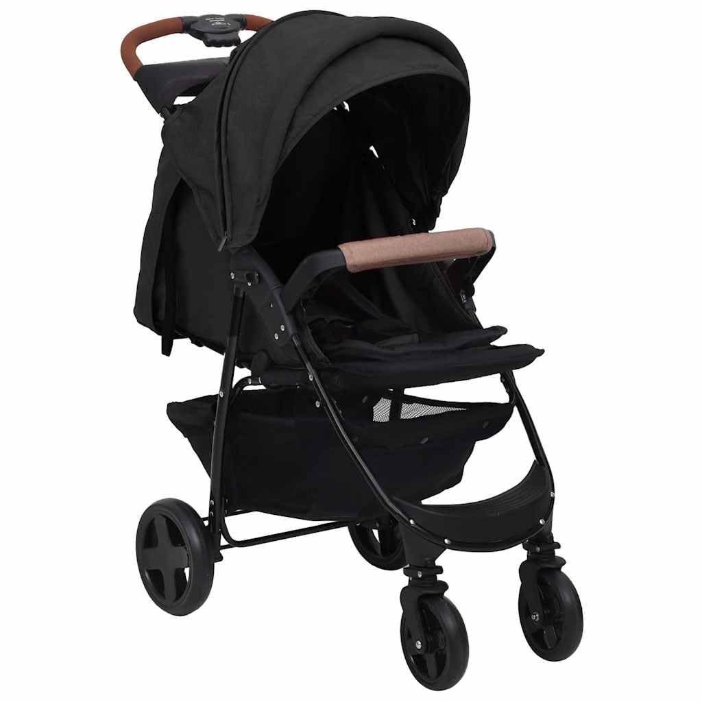 Passeggino combinato 2 in 1 in acciaio antracite con schienale regolabile e poggiapiedi, leggero e pieghevole per bambini fin dalla nascita, con cintura di sicurezza a 5 punti e cestino