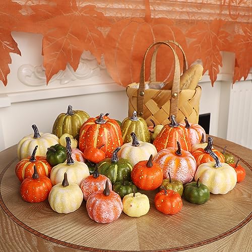 winemana 46 Pcs Assorted Size Artificial Pumpkins Fall Decorations, Mixed-Color Foam Pumpkin Autumn Decor, Decorative Faux Pumpkin for Thanksgiving Table Centerpiece Mantle Bowl Wedding Party - Image 4
