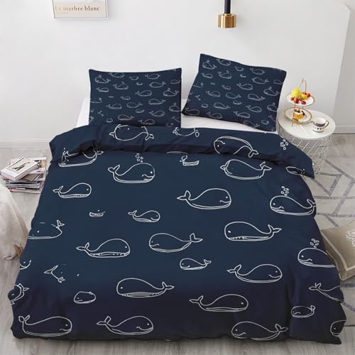 Housse de Couette 90x190 Enfant Océan Poisson de Mer - Parure de Lit 1 Personne Motif Fille Garçon Réversible avec 1 Taie d'oreiller 65x65, Microfibre Ultra Douce...
