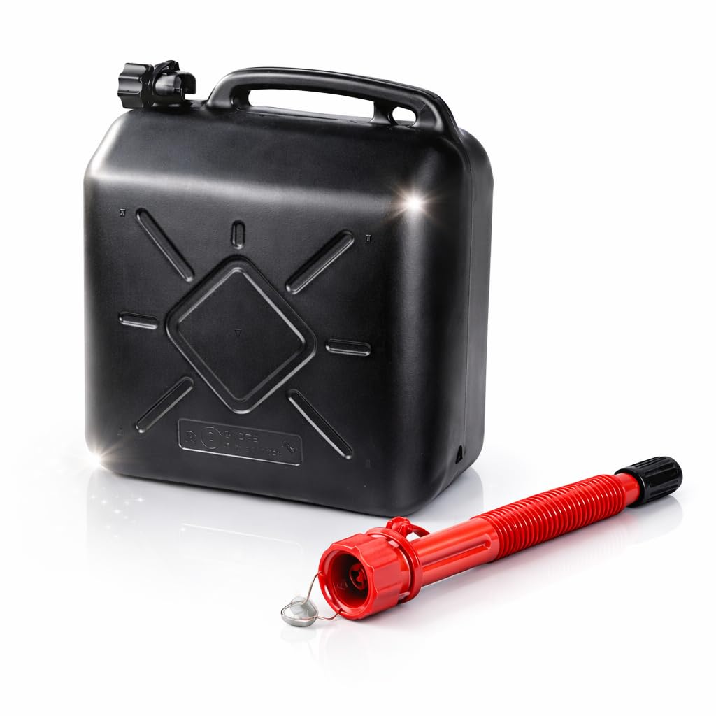 Kraftstoffkanister für Benzin & Diesel – UN-Zulassung EU. Stabiler Kanister Auto, Werkstatt und Transport Gefahrgut. Flexiblem Einfüllstutzen & Trichter für tropffreies Betanken. (5 Liter)