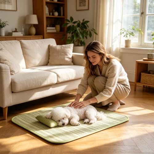 Almohadilla de enfriamiento para perro de ratán natural con base antideslizante 6