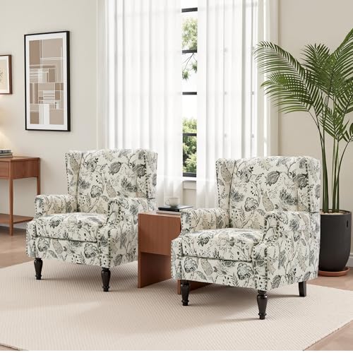 Wingback Chairs Set of 2, High Back Floral Accent Chair