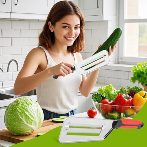 Image of Multi-Functional Stainless Steel Vegetable Peeler with Wooden Handle (Cabbage Hand Slicer Shredder)
