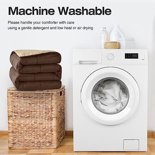 Satisomnia Lightweight All Season Down Alternative Bed Comforter Set With 2 Pillow Shams, 3 Pieces, Ultra Soft Reversible, Brown And Beige Queen Size #TOP5