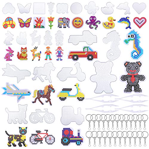 Ruisita 25 Pieces 5mm Fuse Beads Pegboards Small Clear Plastic Pegboard Fuse Beads with 25 Keychains for Kids DIY Craft Beads