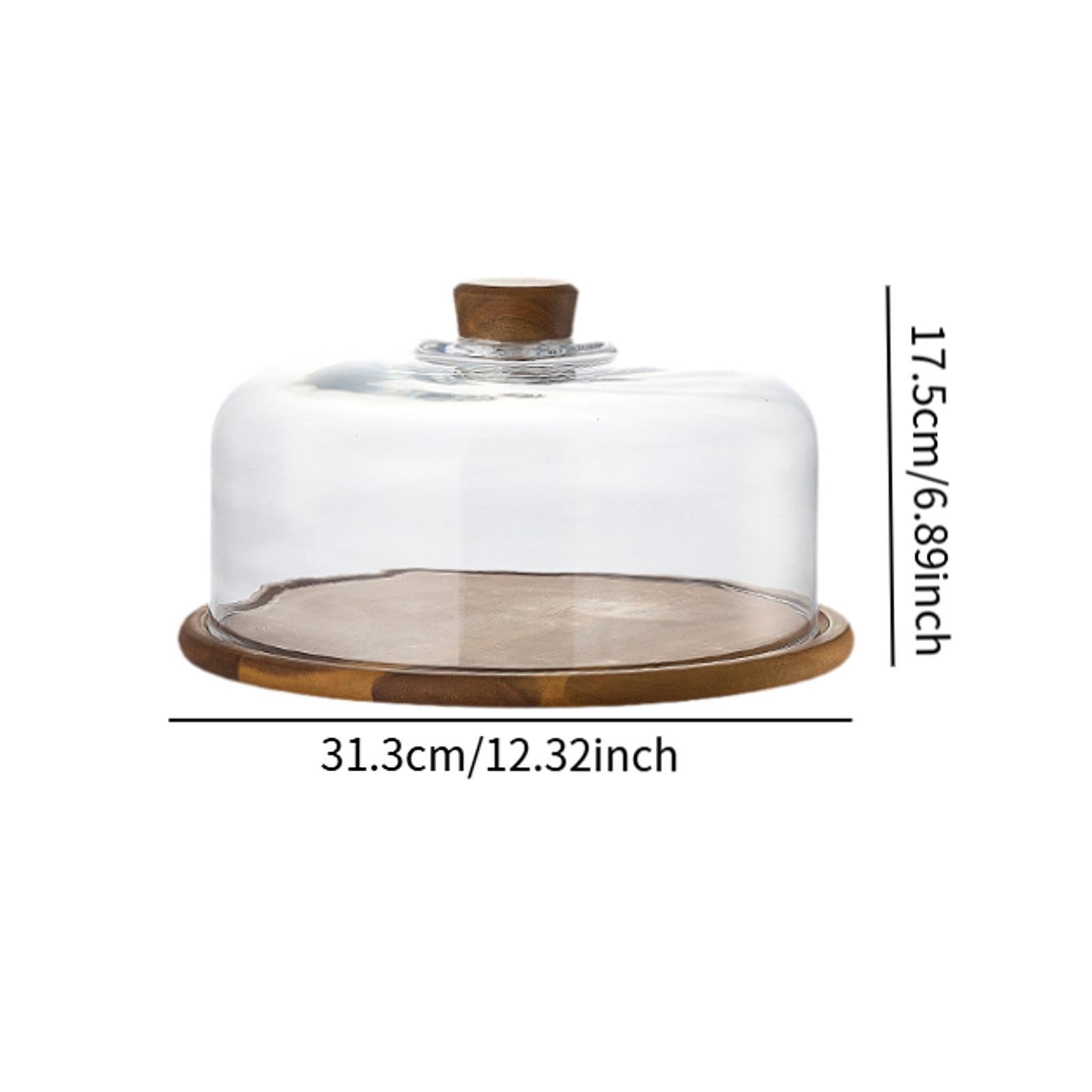 Soporte para Pasteles con Cúpula de Madera Y Vidrio Bandeja para Quesos Y Panes Plato para Servir con Tapa Adecuado para Repostería Celebraciones Mesa, 31.3x17.5cm