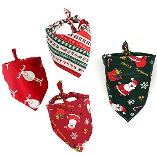 LanBaiLan 4 Pack Christmas Dog Bandanas,Reversible Triangle Bibs Scarf Plaid Snowflake Accessories for Dogs Cats Pets Animals
