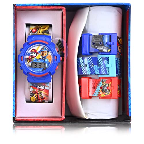 Image of Accutime Paw Patrol Kids Digital Watch - LED Flashing Light, LCD Watch Display, 4 in 1 Interchangeable Plastic Straps, Kids, Girls and Boys Watch, in Multi Color Bands (Model: PAW40084AZ)