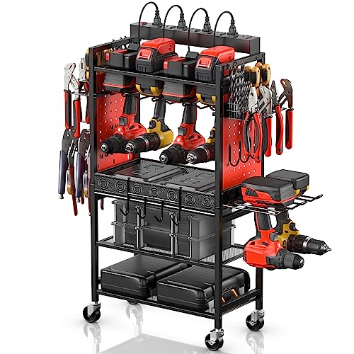 CCCEI Power Tool Organizer Cart with Charging Station, Garage Flo...