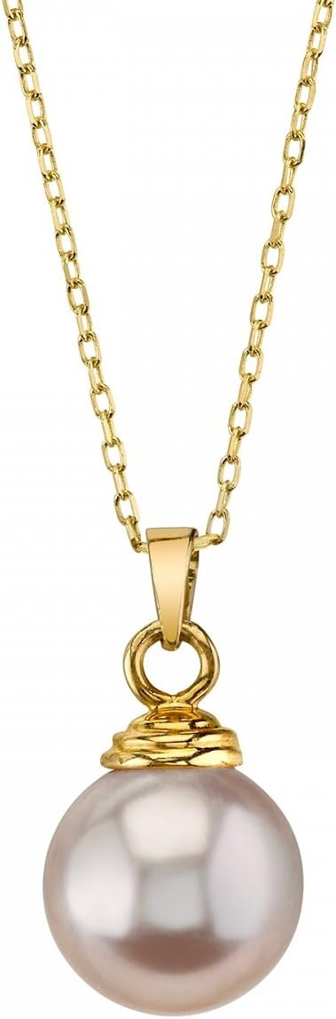 The Pearl Source 14K Gold 8-9mm Round Pink Freshwater Cultured Pearl Hope Pendant Necklace for Women